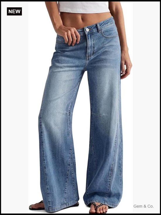 Denim - High Waisted Wide Leg Barrel Jeans Stretch Baggy Flare Denim Pants